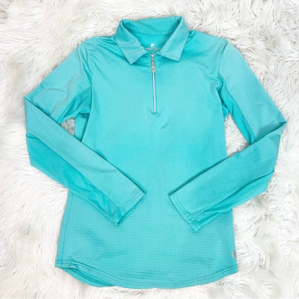 BETTE & COURT AQUA BLUE LONG SLEEVE W/ MESH 1/4 ZIP ATHLETIC GOLF POLO SHIRT XS